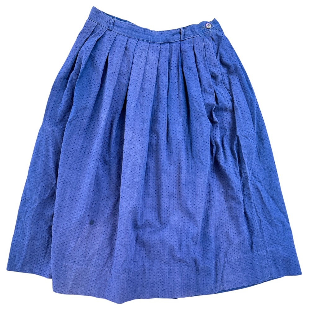 Vintage 1930s 1940s Swiss Dot Dobby Pleated Midi Skirt High Waist 27 Navy Blue